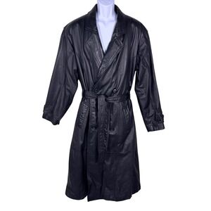 Wilsons Leather Men's M Long Black Trench Coat Y2K Thinsulate Zip-Out Liner READ